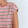Button Detail T-Shirt Pink Peony, Raw Umber Stripe Button Detail T-Shirt Pink Peony, Raw Umber Stripe