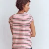 Button Detail T-Shirt Pink Peony, Raw Umber Stripe Button Detail T-Shirt Pink Peony, Raw Umber Stripe