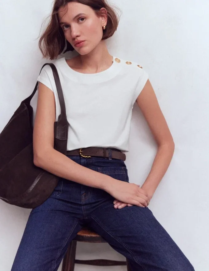 Button Detail T-Shirt White Button Detail T-Shirt White
