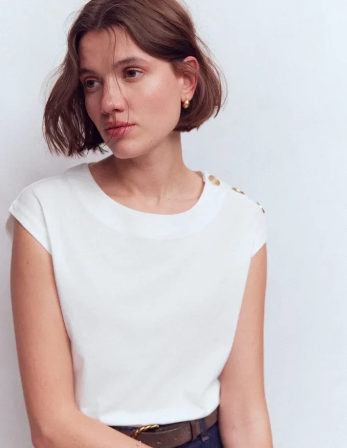 Button Detail T-Shirt White Button Detail T-Shirt White