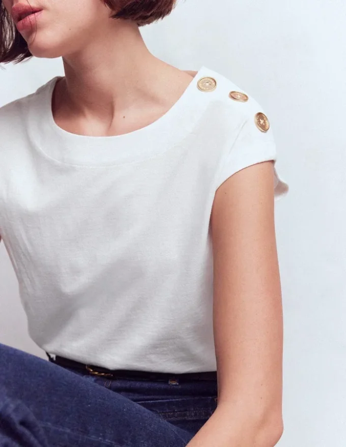 Button Detail T-Shirt White Button Detail T-Shirt White