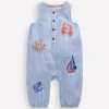 Button Down Romper Glacier Blue Ocean Embroidery Button Down Romper Glacier Blue Ocean Embroidery