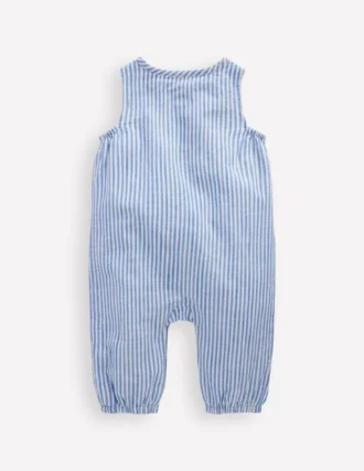 Button Down Romper Glacier Blue Ocean Embroidery