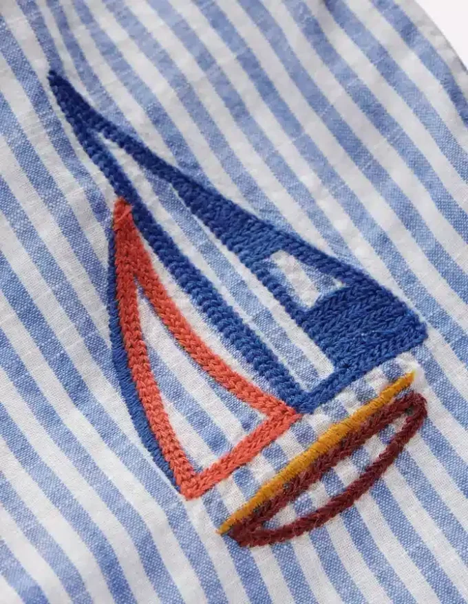 Button Down Romper Glacier Blue Ocean Embroidery Button Down Romper Glacier Blue Ocean Embroidery