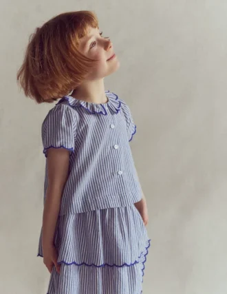 Button-through Blouse Blue/Ivory Stripe