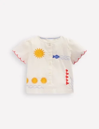 Button-through Blouse Soft Ivory Embroidery