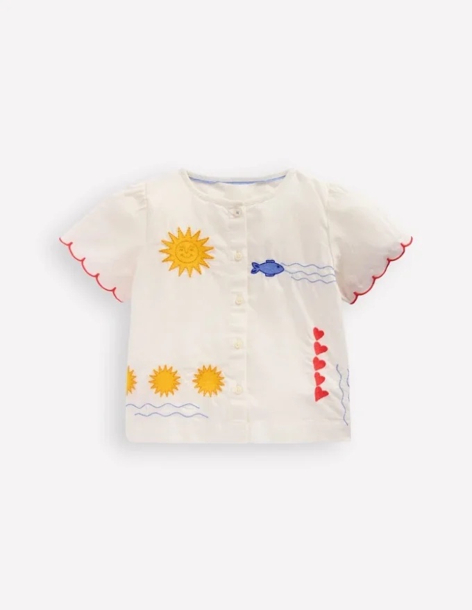 Button-through Blouse Soft Ivory Embroidery