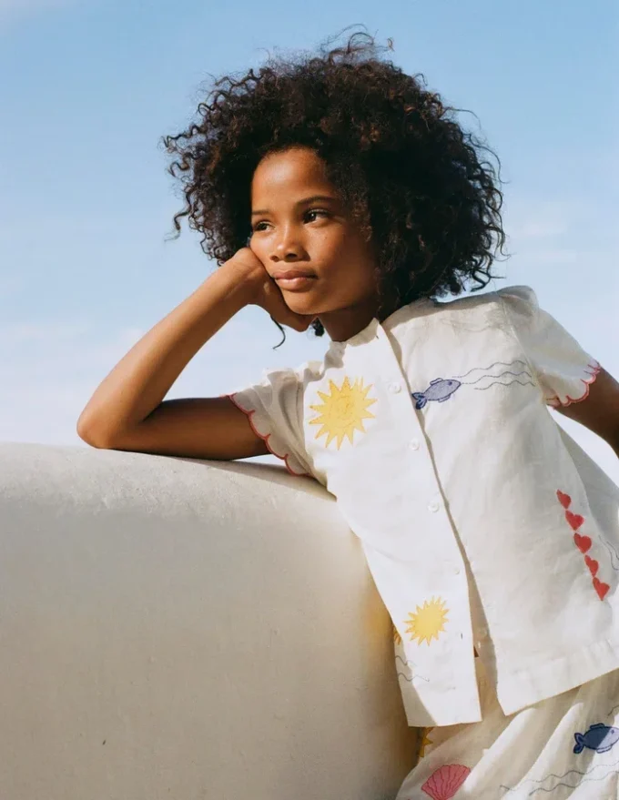 Button-through Blouse Soft Ivory Embroidery