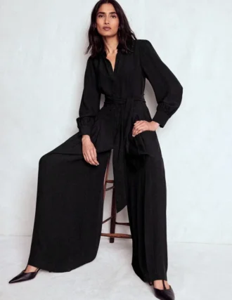 Button Up Palazzo Jumpsuit Black