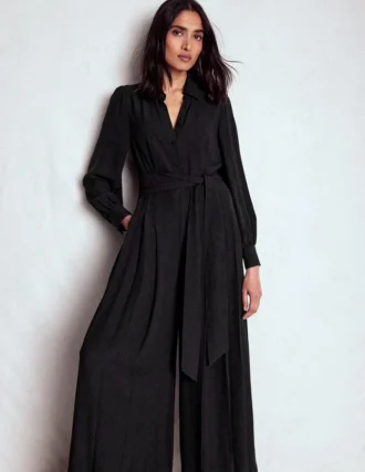 Button Up Palazzo Jumpsuit Black