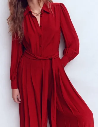 Button Up Palazzo Jumpsuit Red