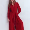 Button Up Palazzo Jumpsuit Red Button Up Palazzo Jumpsuit Red