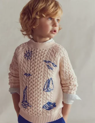 Cable Embroidered Sweater Warm Ivory