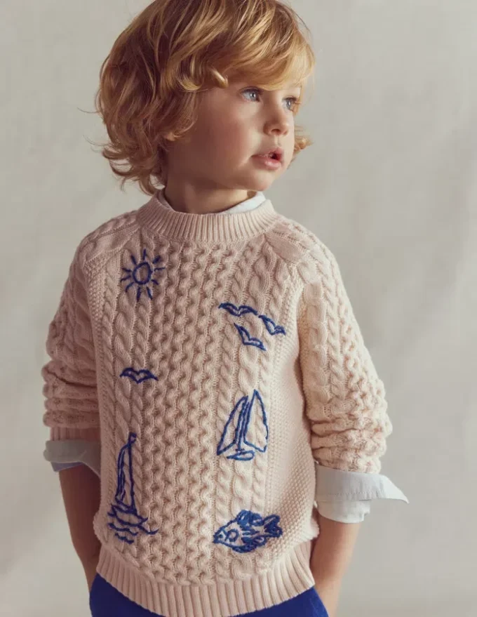 Cable Embroidered Sweater Warm Ivory Cable Embroidered Sweater Warm Ivory