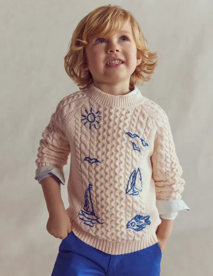 Cable Embroidered Sweater Warm Ivory Cable Embroidered Sweater Warm Ivory