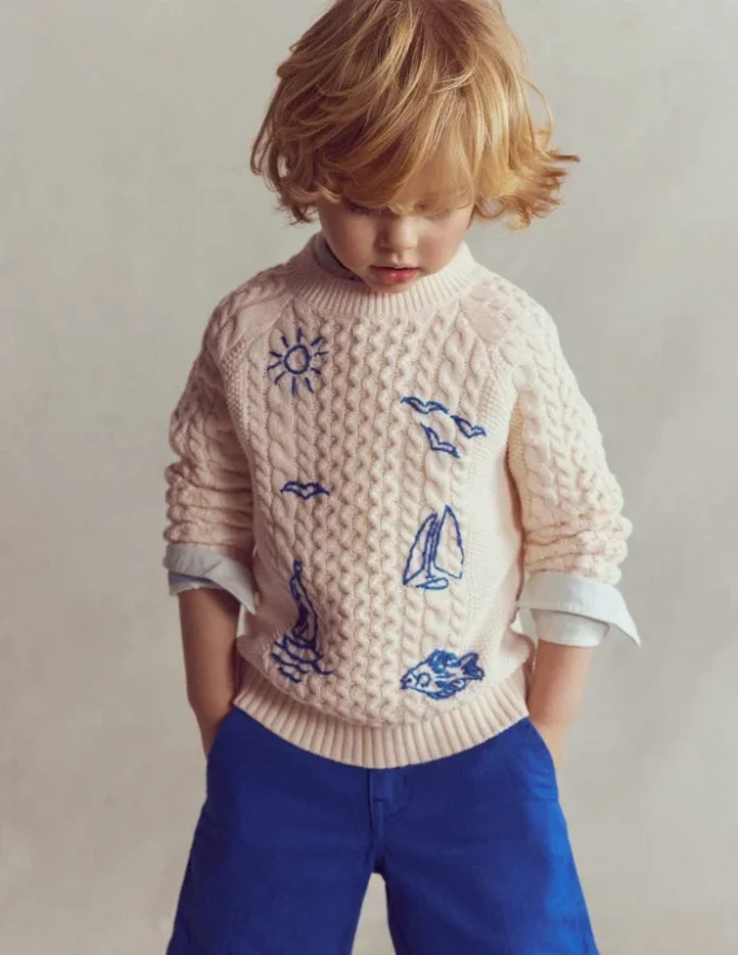 Cable Embroidered Sweater Warm Ivory Cable Embroidered Sweater Warm Ivory