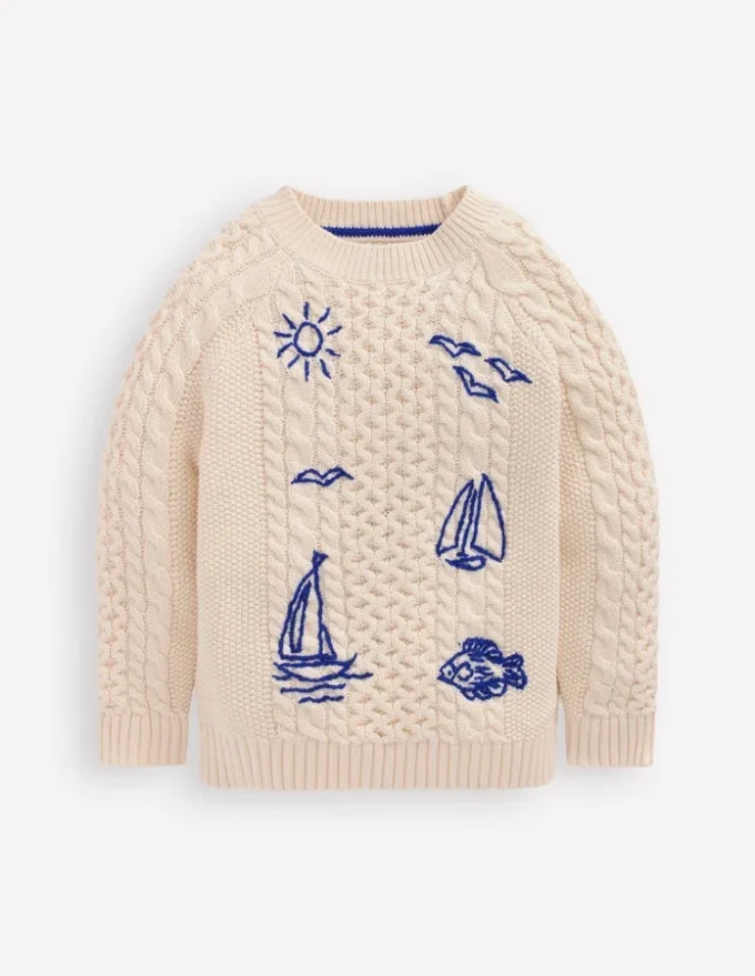 Cable Embroidered Sweater Warm Ivory Cable Embroidered Sweater Warm Ivory