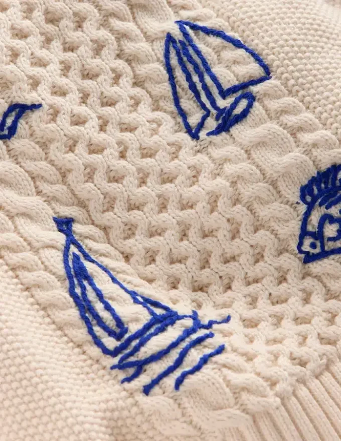 Cable Embroidered Sweater Warm Ivory Cable Embroidered Sweater Warm Ivory