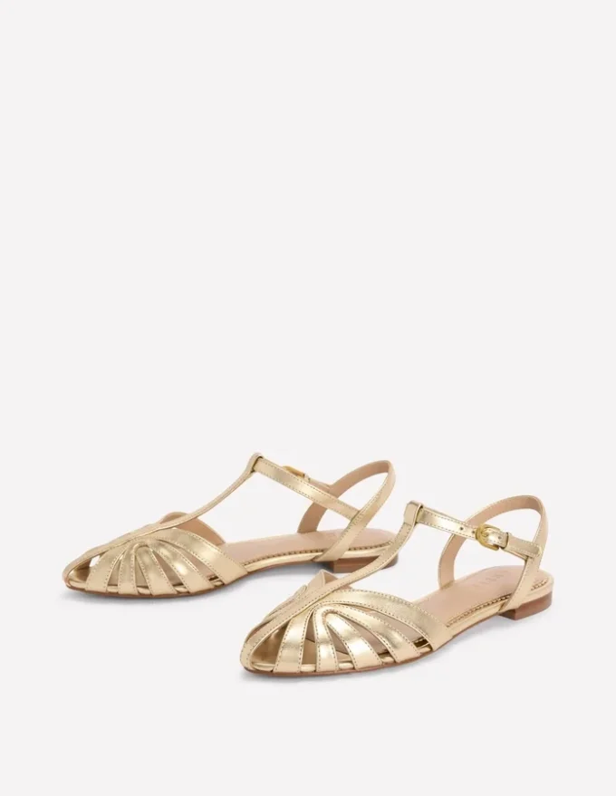 Caged Flat Sandal Gold Caged Flat Sandal Gold