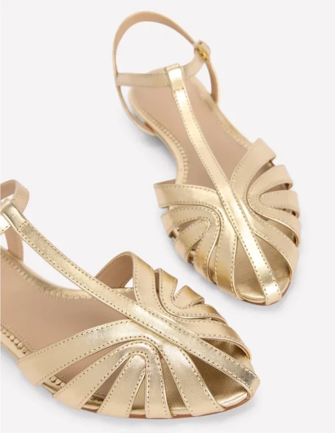 Caged Flat Sandal Gold Caged Flat Sandal Gold