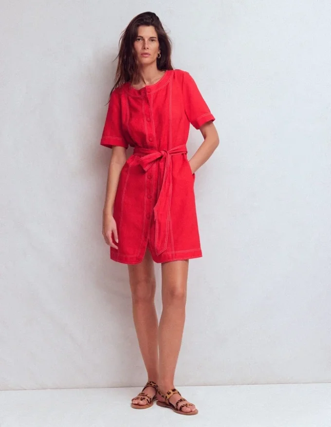 Callie Linen Short Dress Bright Cherry Callie Linen Short Dress Bright Cherry