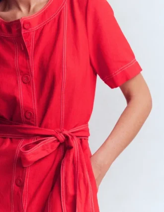 Callie Linen Short Dress Bright Cherry