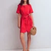 Callie Linen Short Dress Bright Cherry Callie Linen Short Dress Bright Cherry