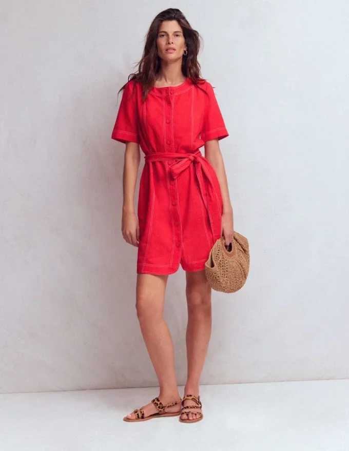 Callie Linen Short Dress Bright Cherry Callie Linen Short Dress Bright Cherry