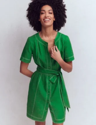 Callie Linen Short Dress Highland Green