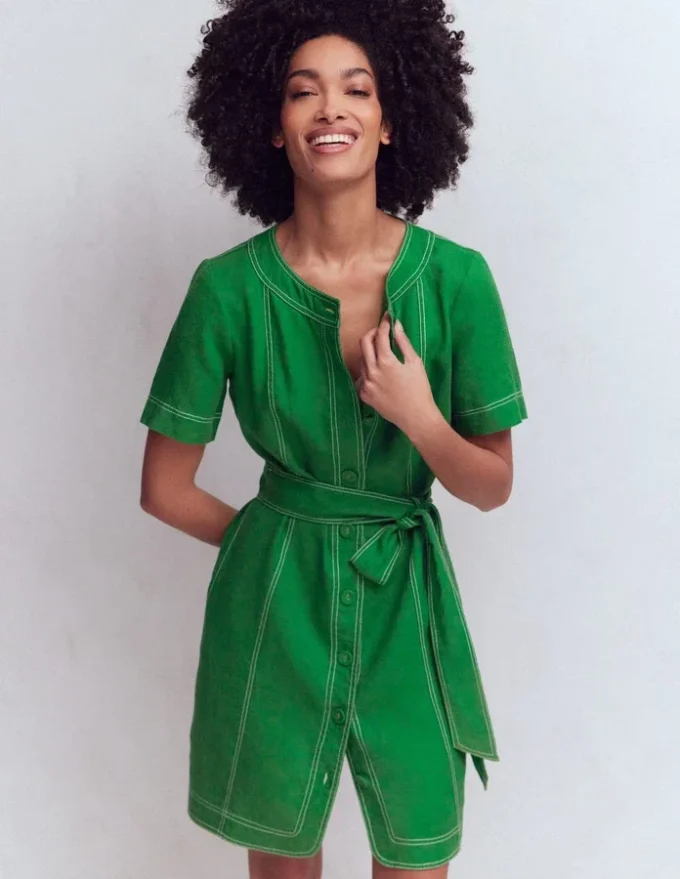 Callie Linen Short Dress Highland Green Callie Linen Short Dress Highland Green