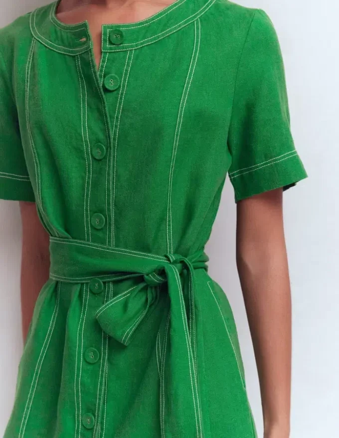 Callie Linen Short Dress Highland Green Callie Linen Short Dress Highland Green