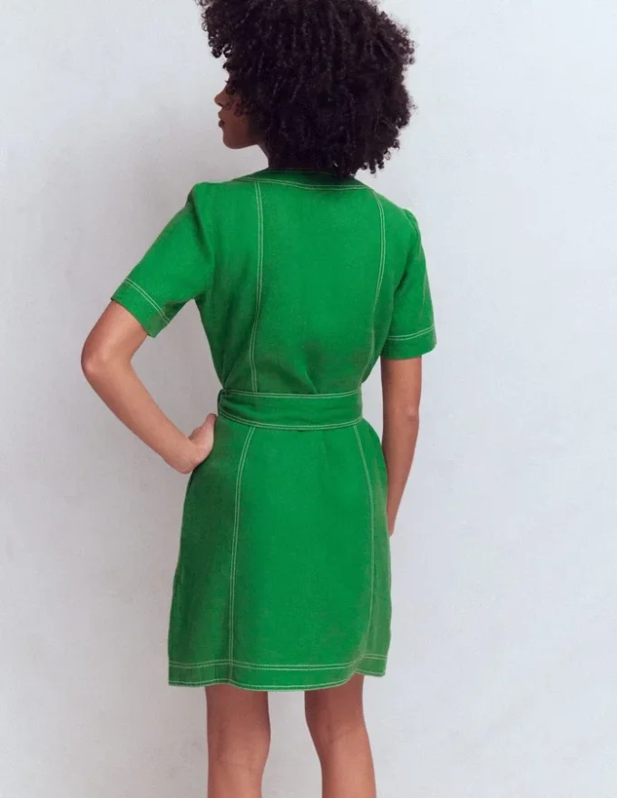 Callie Linen Short Dress Highland Green Callie Linen Short Dress Highland Green