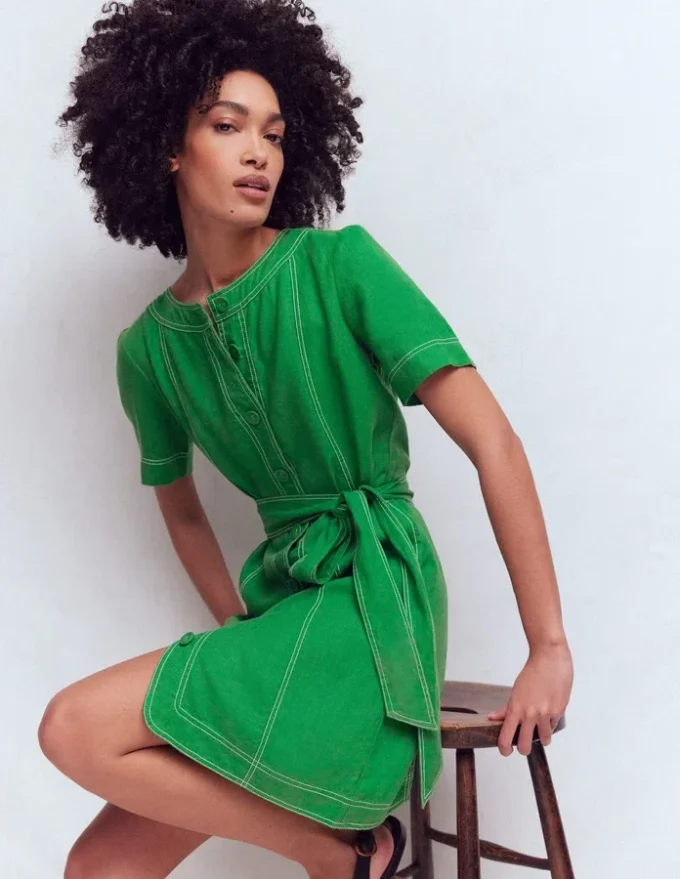 Callie Linen Short Dress Highland Green Callie Linen Short Dress Highland Green