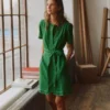 Callie Linen Short Dress Highland Green Callie Linen Short Dress Highland Green