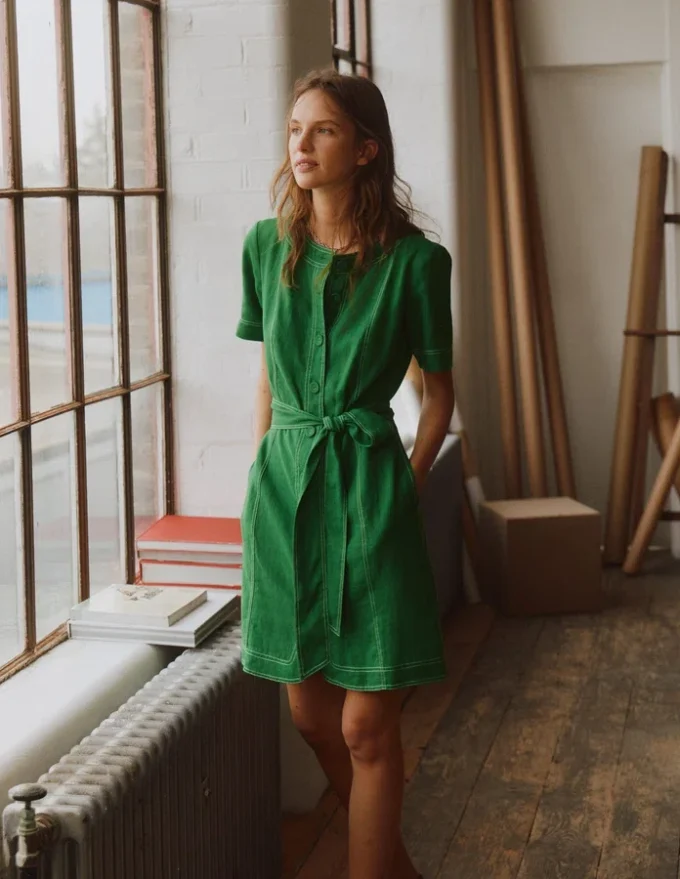 Callie Linen Short Dress Highland Green Callie Linen Short Dress Highland Green
