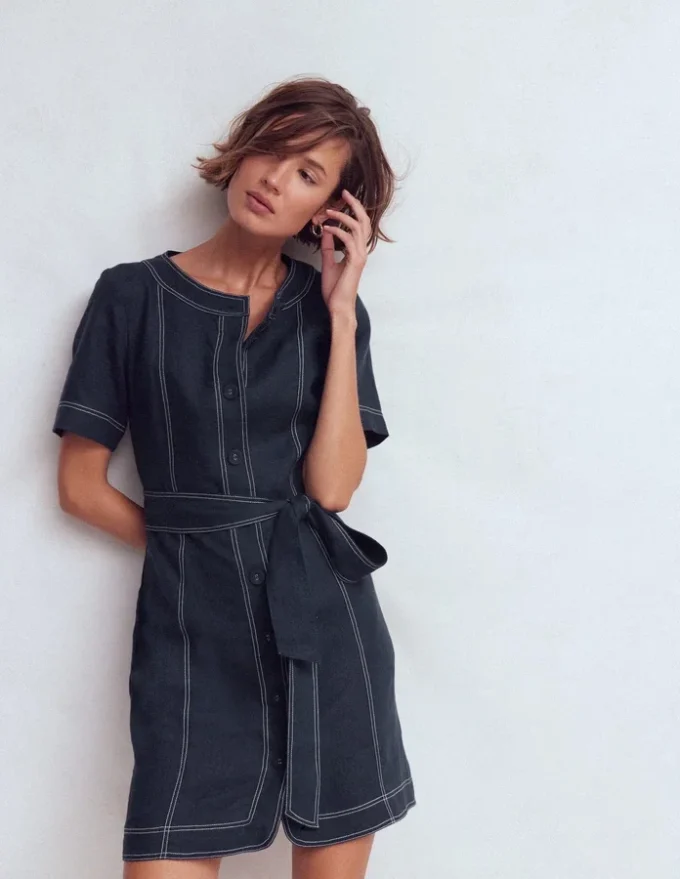 Callie Linen Short Dress Navy Callie Linen Short Dress Navy
