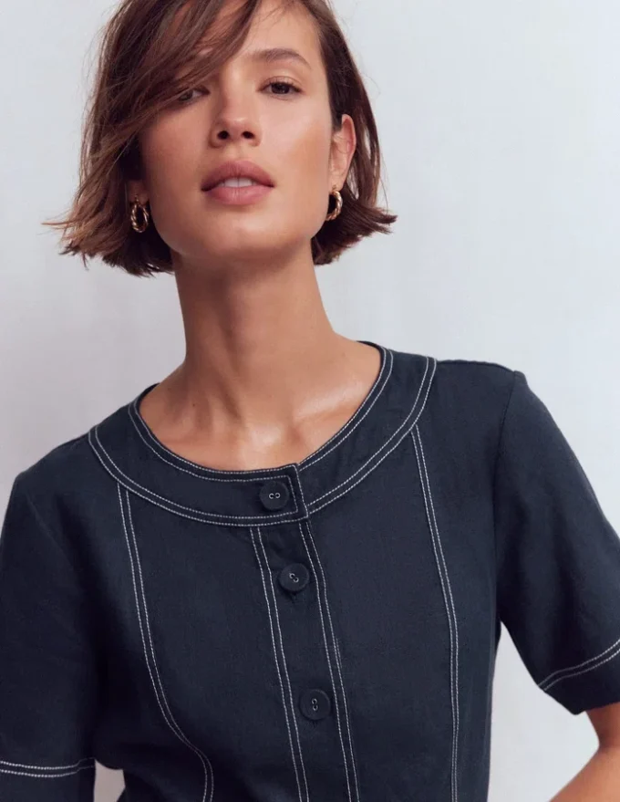 Callie Linen Short Dress Navy Callie Linen Short Dress Navy