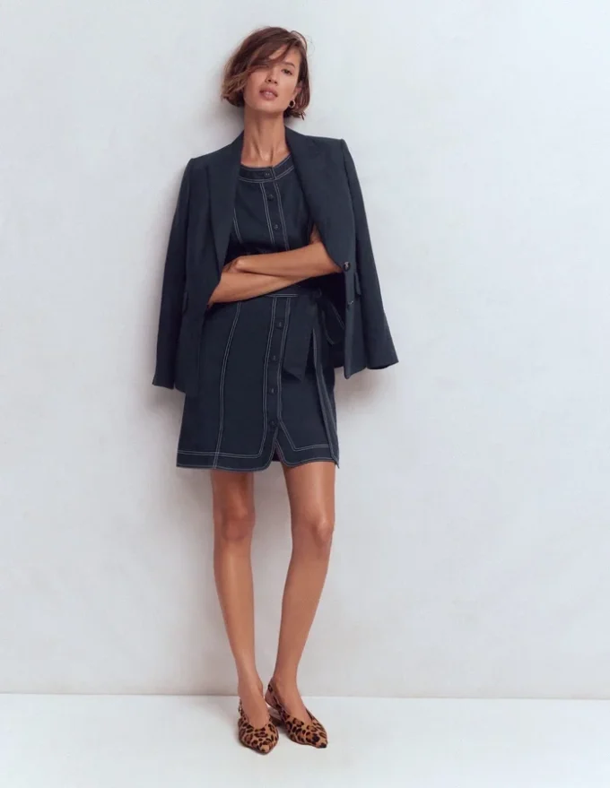 Callie Linen Short Dress Navy Callie Linen Short Dress Navy