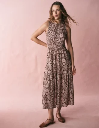 Camalie Jersey Maxi Dress Raw Umber, Flowerbed Bloom