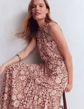 Camalie Jersey Maxi Dress Raw Umber, Flowerbed Bloom