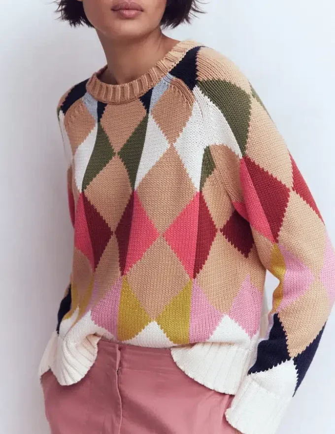 Camilla Cotton Argyle Sweater Multi Argyle Camilla Cotton Argyle Sweater Multi Argyle
