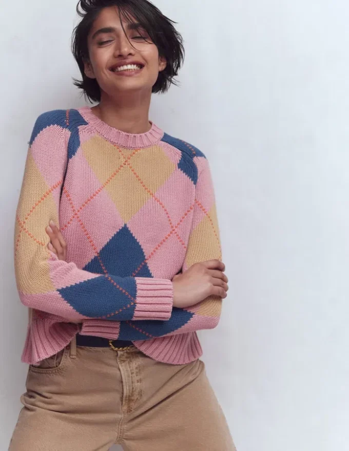 Camilla Cotton Argyle Sweater Pink Argyle Camilla Cotton Argyle Sweater Pink Argyle