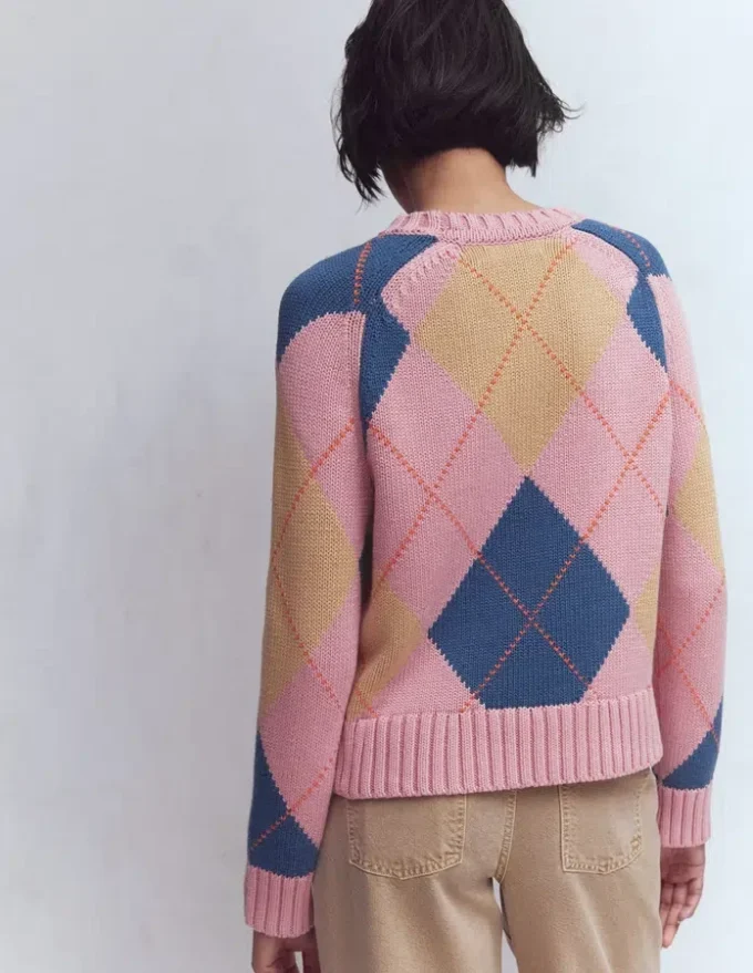 Camilla Cotton Argyle Sweater Pink Argyle Camilla Cotton Argyle Sweater Pink Argyle