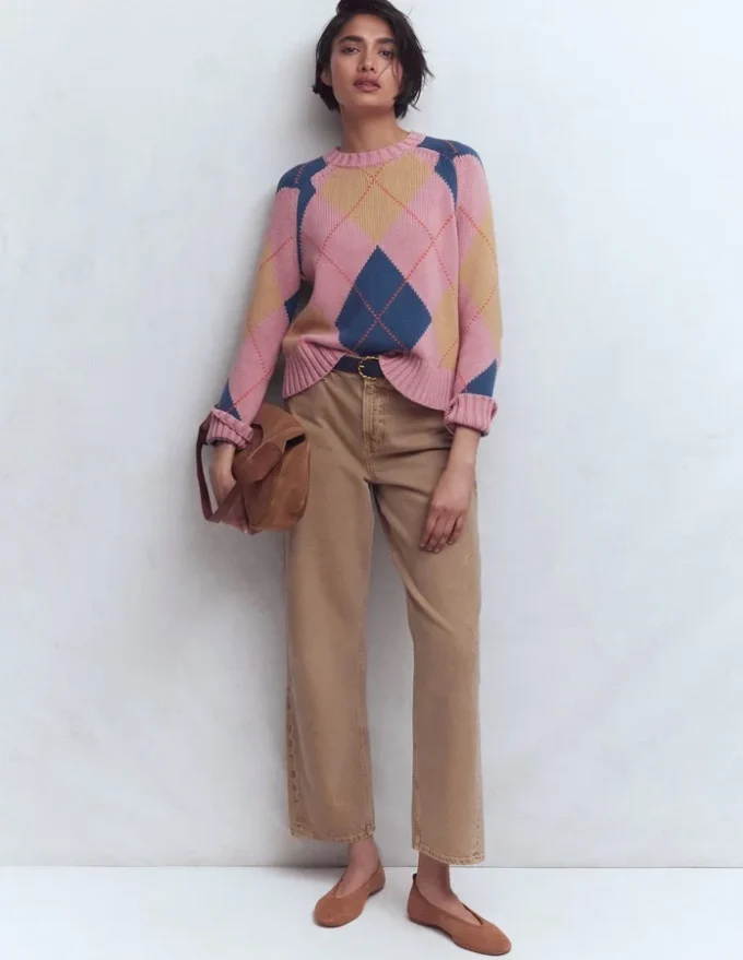 Camilla Cotton Argyle Sweater Pink Argyle Camilla Cotton Argyle Sweater Pink Argyle