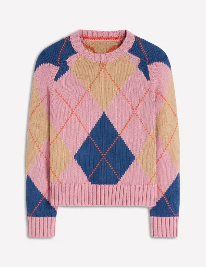 Camilla Cotton Argyle Sweater Pink Argyle Camilla Cotton Argyle Sweater Pink Argyle