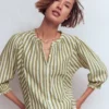 Camille Double Cloth Top Olive, Ivory Fine Stripe Camille Double Cloth Top Olive, Ivory Fine Stripe