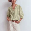 Camille Double Cloth Top Olive, Ivory Fine Stripe Camille Double Cloth Top Olive, Ivory Fine Stripe