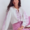 Camille Double Cloth Top White Embroidery Camille Double Cloth Top White Embroidery
