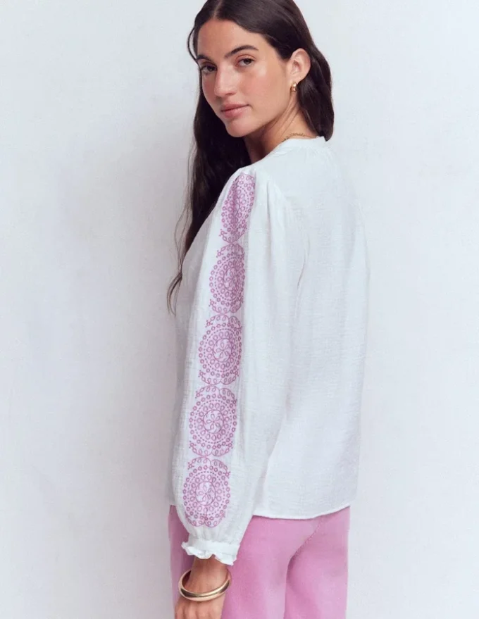 Camille Double Cloth Top White Embroidery Camille Double Cloth Top White Embroidery