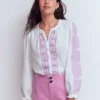 Camille Double Cloth Top White Embroidery Camille Double Cloth Top White Embroidery